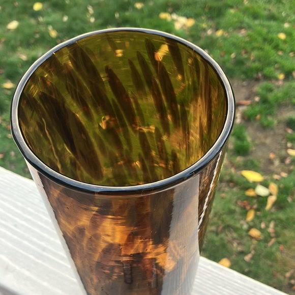 Maestri Vetrai Made in Italy Tortoiseshell Tiger Brown Glass Vase 13x4.25" - Picture 17 of 17